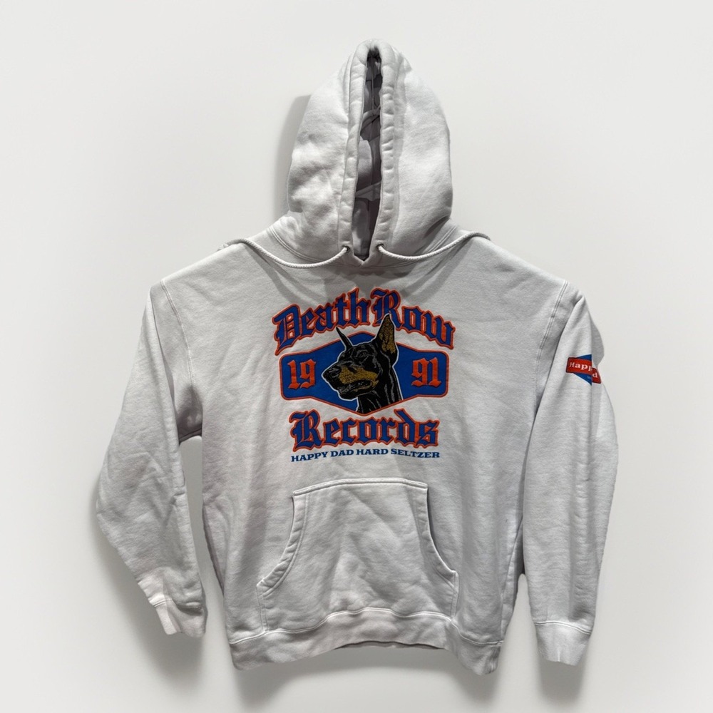Happy Dad Death Row‎ Records Hoodie Mens Large White Pullover Hip Hop Streetwear